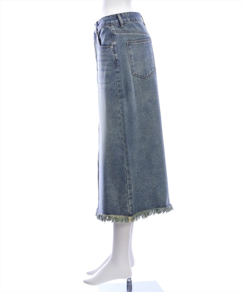 clear（クリア）の「【低身長対応／サイズ展開あり】裾フリンジラインストーンポケットデニムスカート（スカート・レディース・ブルー/ライトブルー・PS/S/M）」の6枚目の写真