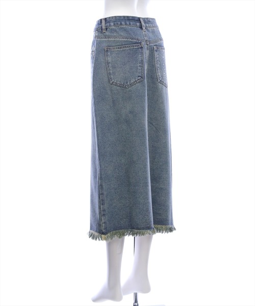 clear（クリア）の「【低身長対応／サイズ展開あり】裾フリンジラインストーンポケットデニムスカート（スカート・レディース・ブルー/ライトブルー・PS/S/M）」の7枚目の写真
