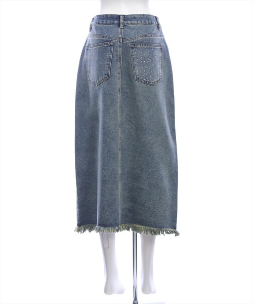 clear（クリア）の「【低身長対応／サイズ展開あり】裾フリンジラインストーンポケットデニムスカート（スカート・レディース・ブルー/ライトブルー・PS/S/M）」の8枚目の写真