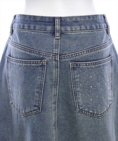 clear（クリア）の「【低身長対応／サイズ展開あり】裾フリンジラインストーンポケットデニムスカート（スカート・レディース・ブルー/ライトブルー・PS/S/M）」の9枚目の写真