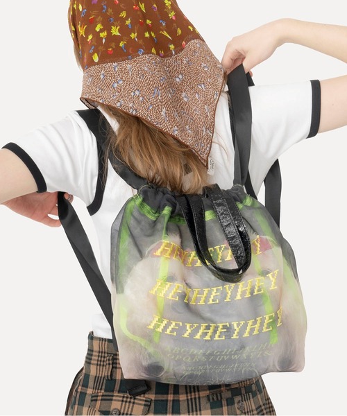 HEY!MrsROSE（ヘイミセスローズ）の「HEY! Mrs ROSE(ヘイ！ミセスローズ)Mesh Backpack（バックパック/リュック・レディース・グリーン/ピンク・FREE）」の4枚目の写真