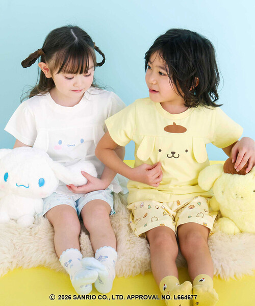 SLAP SLIP(スラップスリップ)の「【シナモロール/ポムポムプリン×SLAPSLIP】耳付きモチーフ半袖パジャマ(90~130cm)(ルームウェア/パジャマ・キッズ・オフホワイト/イエロー・110cm/90cm/130cm/120cm/100cm)」の5枚目の写真