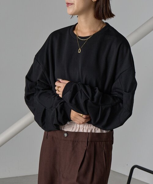 goocy（グーシー）の「裏毛袖タックバルーンプルオーバー（Tシャツ/カットソー・レディース・ブラック/グレー/ホワイト系その他・FREE）」の10枚目の写真