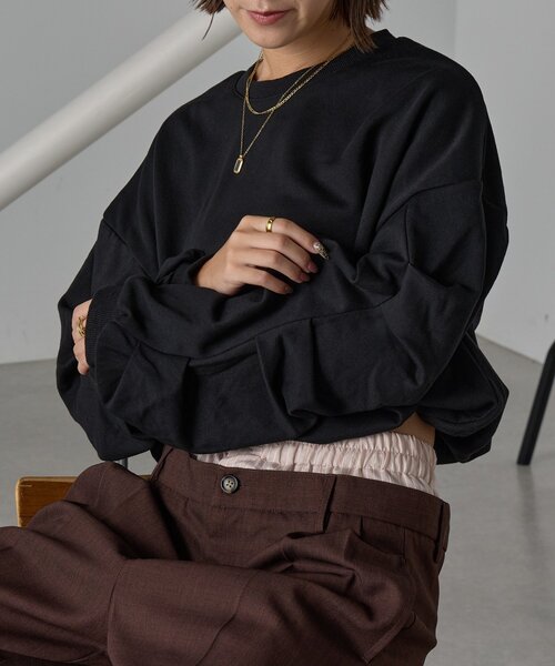 goocy（グーシー）の「裏毛袖タックバルーンプルオーバー（Tシャツ/カットソー・レディース・ブラック/グレー/ホワイト系その他・FREE）」の11枚目の写真