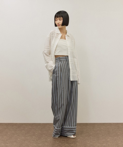 ADAM ET ROPE'（アダムエロペ）の「ストライプシャツスラックス（スラックス・レディース・サックスブルー/グレー・38/36）」の3枚目の写真