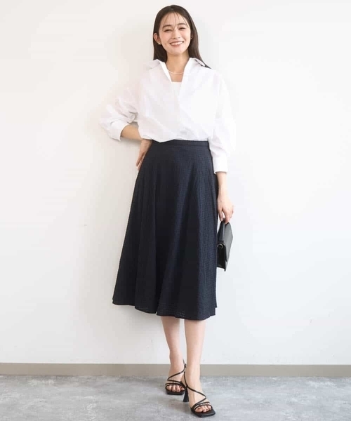 MK MICHEL KLEIN（エムケーミッシェルクラン）の「[洗える]シアーチェック柄フレアスカート（スカート・レディース・ライトグレー/ネイビー・38）」の8枚目の写真