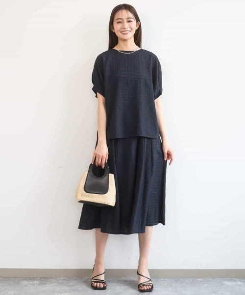 MK MICHEL KLEIN（エムケーミッシェルクラン）の「[洗える]シアーチェック柄フレアスカート（スカート・レディース・ライトグレー/ネイビー・38）」の9枚目の写真