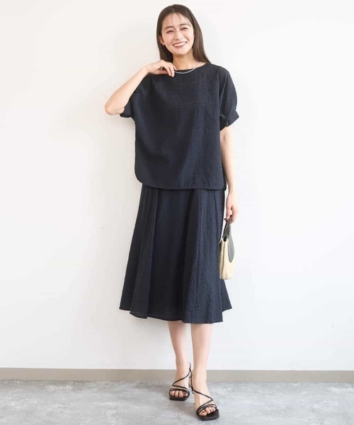 MK MICHEL KLEIN（エムケーミッシェルクラン）の「[洗える]シアーチェック柄フレアスカート（スカート・レディース・ライトグレー/ネイビー・38）」の10枚目の写真