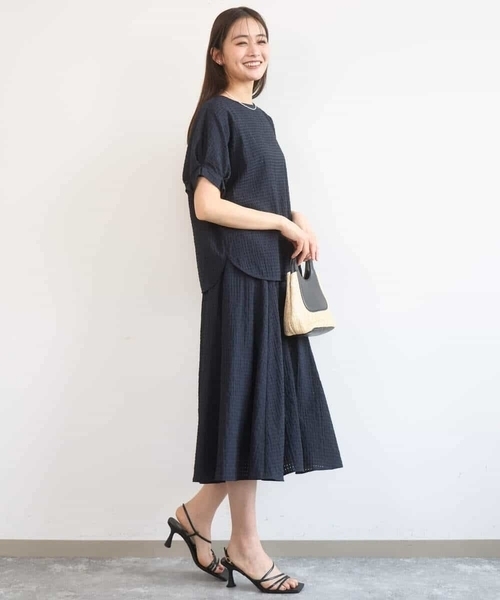MK MICHEL KLEIN（エムケーミッシェルクラン）の「[洗える]シアーチェック柄フレアスカート（スカート・レディース・ライトグレー/ネイビー・38）」の11枚目の写真