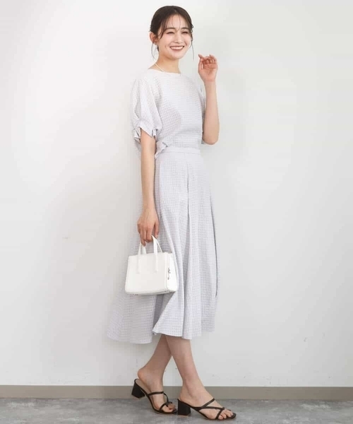 MK MICHEL KLEIN（エムケーミッシェルクラン）の「[洗える]シアーチェック柄フレアスカート（スカート・レディース・ライトグレー/ネイビー・38）」の15枚目の写真