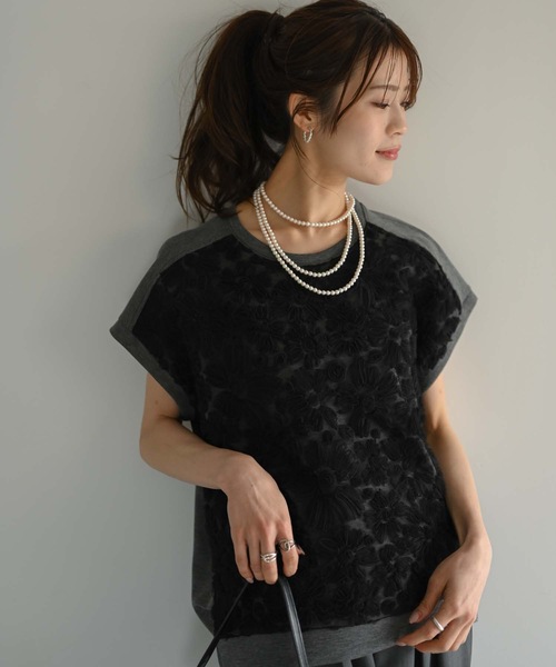 Muffiny(マフィニー)の「フラワーチュールデザインT(Tシャツ/カットソー・レディース・ダークグレー/ライトグレー/ベージュ・MEDIUM)」の2枚目の写真
