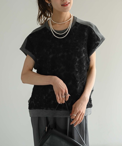 Muffiny(マフィニー)の「フラワーチュールデザインT(Tシャツ/カットソー・レディース・ダークグレー/ライトグレー/ベージュ・MEDIUM)」の6枚目の写真