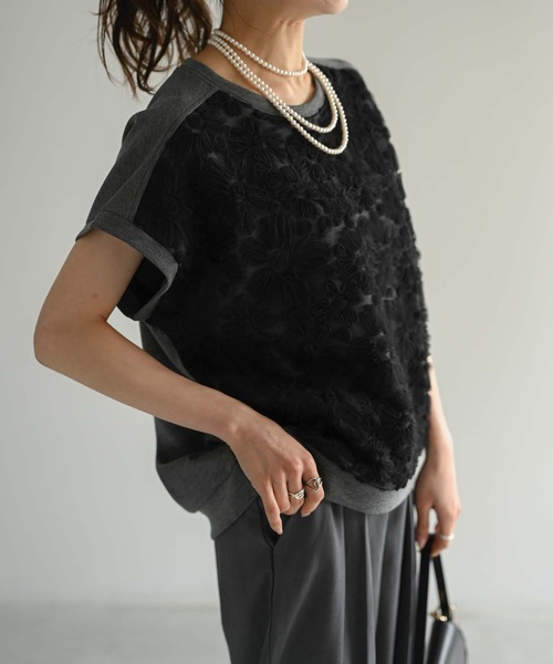 Muffiny(マフィニー)の「フラワーチュールデザインT(Tシャツ/カットソー・レディース・ダークグレー/ライトグレー/ベージュ・MEDIUM)」の9枚目の写真