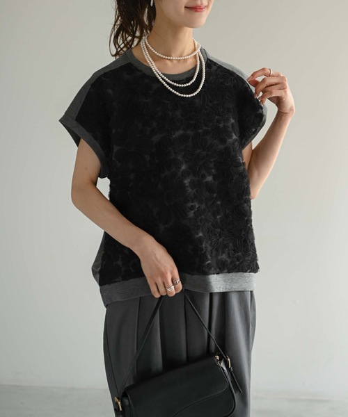 Muffiny(マフィニー)の「フラワーチュールデザインT(Tシャツ/カットソー・レディース・ダークグレー/ライトグレー/ベージュ・MEDIUM)」の10枚目の写真