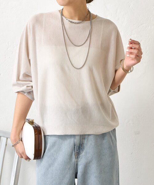 Jena espace merveilleux（ジェナ　エスパスメルヴェイユ）の「UVカットドルマンニット（ニット/セーター・レディース・イエロー/チャコールグレー/アイボリー・FREE）」の5枚目の写真