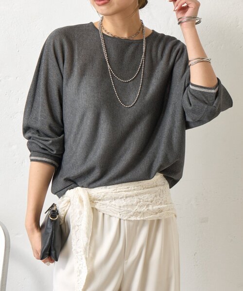 Jena espace merveilleux（ジェナ　エスパスメルヴェイユ）の「UVカットドルマンニット（ニット/セーター・レディース・イエロー/チャコールグレー/アイボリー・FREE）」の18枚目の写真