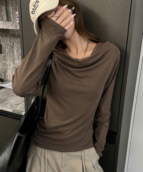LAFFMO(ラフモ)の「ドレープ長袖カットソー(Tシャツ/カットソー・レディース・ホワイト/ブラウン/ライトグレー・F)」の7枚目の写真