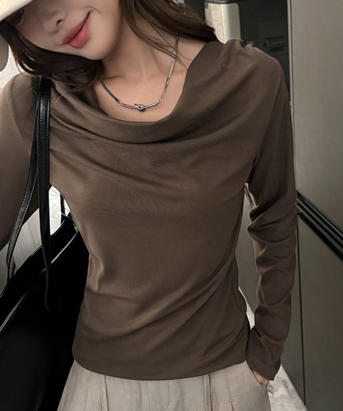 LAFFMO(ラフモ)の「ドレープ長袖カットソー(Tシャツ/カットソー・レディース・ホワイト/ブラウン/ライトグレー・F)」の10枚目の写真