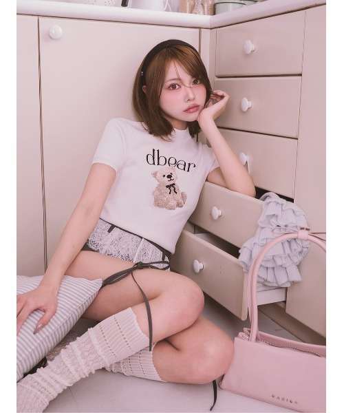 Darich(ダーリッチ)の「エンブロイダリーDbearハーフスリーブニットトップス(ニット/セーター・レディース・ホワイト/ピンク/サックスブルー/ブラック・FREE)」の22枚目の写真