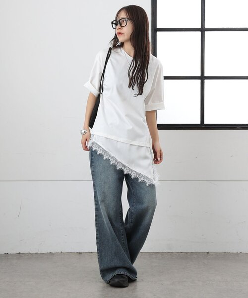 COLONY 2139(コロニートゥーワンスリーナイン)の「【接触冷感】アイラッシュ裾レースドッキングTシャツ(Tシャツ/カットソー・レディース・ホワイト/チャコールグレー/ブラック・FREE)」の7枚目の写真