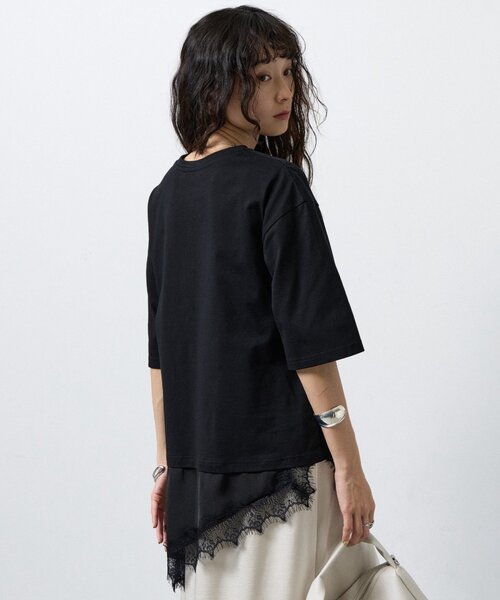 COLONY 2139(コロニートゥーワンスリーナイン)の「【接触冷感】アイラッシュ裾レースドッキングTシャツ(Tシャツ/カットソー・レディース・ホワイト/チャコールグレー/ブラック・FREE)」の9枚目の写真