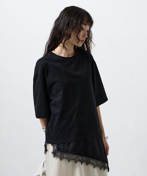 COLONY 2139(コロニートゥーワンスリーナイン)の「【接触冷感】アイラッシュ裾レースドッキングTシャツ(Tシャツ/カットソー・レディース・ホワイト/チャコールグレー/ブラック・FREE)」の11枚目の写真