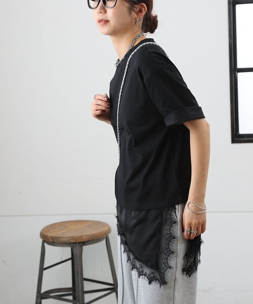 COLONY 2139(コロニートゥーワンスリーナイン)の「【接触冷感】アイラッシュ裾レースドッキングTシャツ(Tシャツ/カットソー・レディース・ホワイト/チャコールグレー/ブラック・FREE)」の18枚目の写真