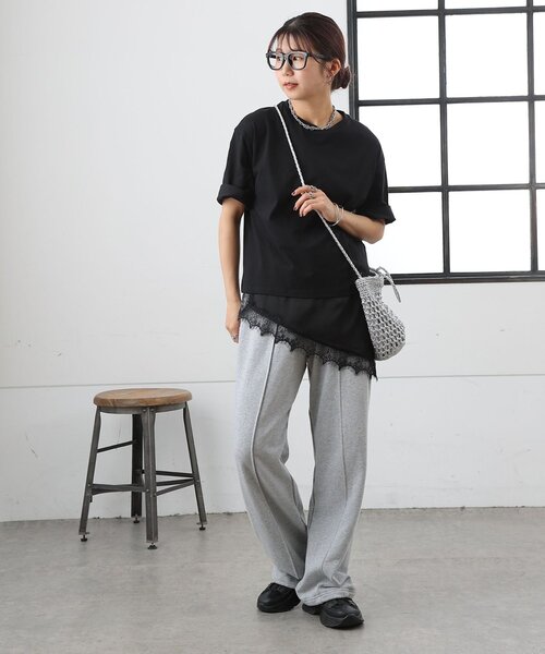 COLONY 2139(コロニートゥーワンスリーナイン)の「【接触冷感】アイラッシュ裾レースドッキングTシャツ(Tシャツ/カットソー・レディース・ホワイト/チャコールグレー/ブラック・FREE)」の20枚目の写真