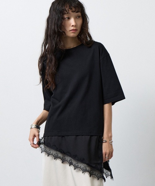 COLONY 2139(コロニートゥーワンスリーナイン)の「【接触冷感】アイラッシュ裾レースドッキングTシャツ(Tシャツ/カットソー・レディース・ホワイト/チャコールグレー/ブラック・FREE)」の3枚目の写真