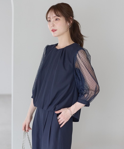 PREFERIR(プレフェリール)の「ドットチュール袖パンツドレス/結婚式・オケージョン対応セットアップ(体型カバー・ウエストゴム)(パンツドレス・レディース・ネイビー/ブラック・SMALL/MEDIUM/LARGE/X-LARGE)」の17枚目の写真