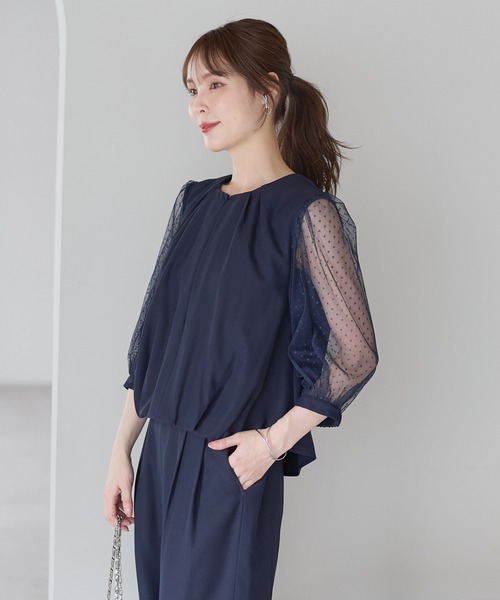 PREFERIR(プレフェリール)の「ドットチュール袖パンツドレス/結婚式・オケージョン対応セットアップ(体型カバー・ウエストゴム)(パンツドレス・レディース・ネイビー/ブラック・SMALL/MEDIUM/LARGE/X-LARGE)」の22枚目の写真