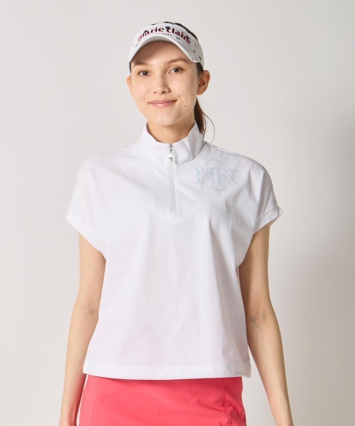 marie claire(マリ・クレール)の「【marie claire:マリ.クレール】レディースハーフジップ半袖シャツ 5分袖デザイン ゴルフ(シャツ/ブラウス・レディース・ブラック/ライトブルー/ホワイト・MEDIUM/X-LARGE/LARGE)」の2枚目の写真