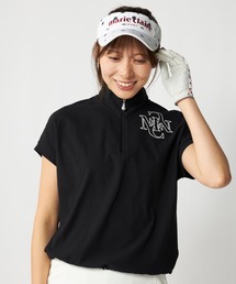 【marie claire:マリ.クレール】レディースハーフジップ半袖シャツ　5分袖デザイン　ゴルフ