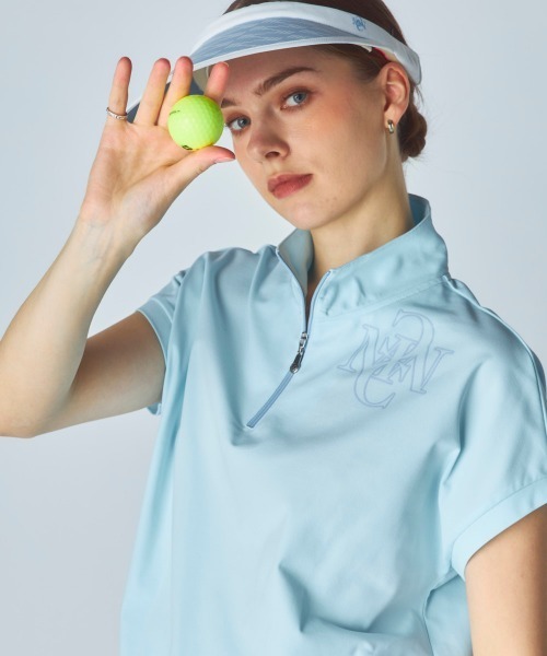marie claire(マリ・クレール)の「【marie claire:マリ.クレール】レディースハーフジップ半袖シャツ 5分袖デザイン ゴルフ(シャツ/ブラウス・レディース・ブラック/ライトブルー/ホワイト・MEDIUM/X-LARGE/LARGE)」の7枚目の写真