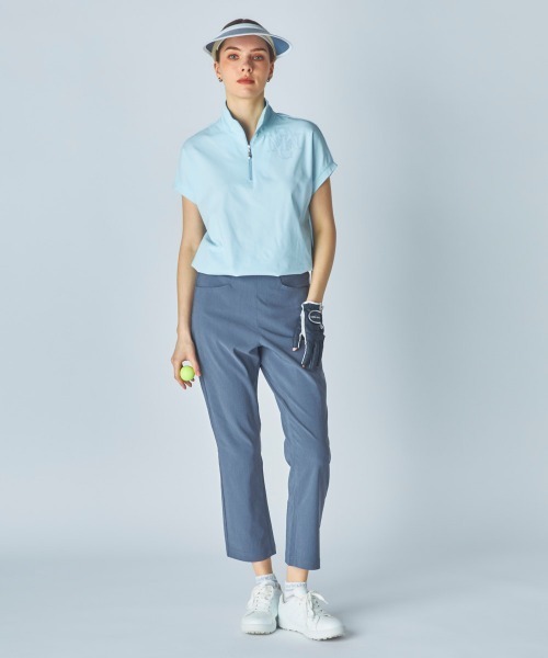 marie claire(マリ・クレール)の「【marie claire:マリ.クレール】レディースハーフジップ半袖シャツ 5分袖デザイン ゴルフ(シャツ/ブラウス・レディース・ブラック/ライトブルー/ホワイト・MEDIUM/X-LARGE/LARGE)」の10枚目の写真