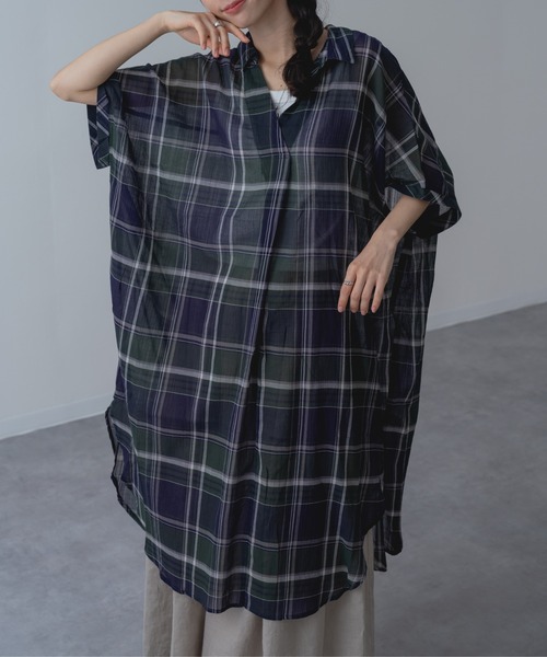 refinedworks(リファインドワークス)の「【refinedworks】リラクシー に映える チェック ワンピース(シャツワンピース・レディース・グレー/レッド/グリーン・FREE)」の2枚目の写真