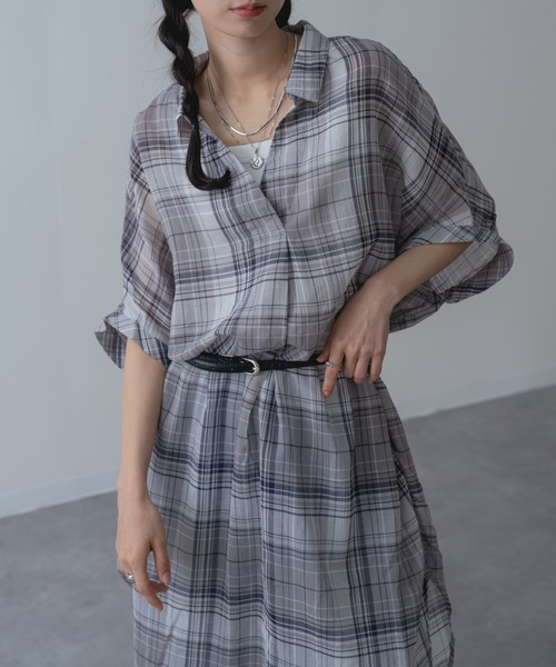 refinedworks(リファインドワークス)の「【refinedworks】リラクシー に映える チェック ワンピース(シャツワンピース・レディース・グレー/レッド/グリーン・FREE)」の5枚目の写真
