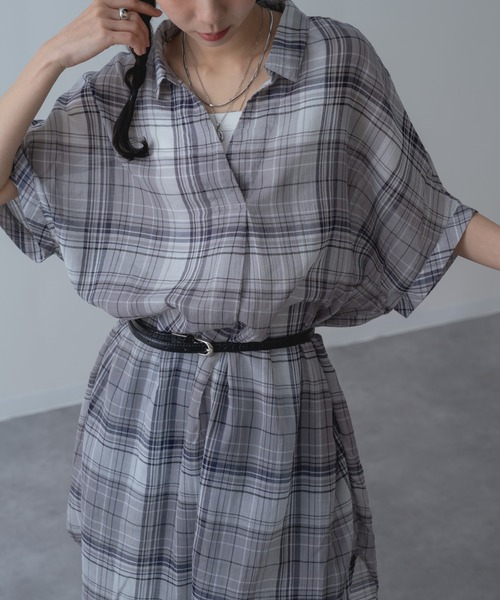refinedworks(リファインドワークス)の「【refinedworks】リラクシー に映える チェック ワンピース(シャツワンピース・レディース・グレー/レッド/グリーン・FREE)」の6枚目の写真