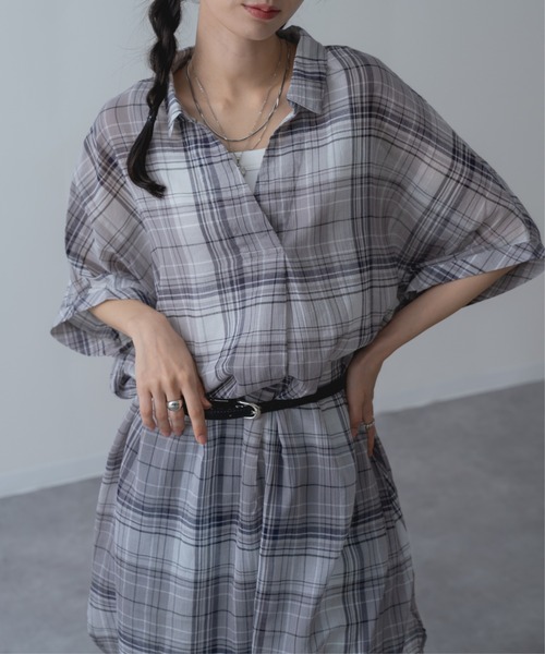 refinedworks(リファインドワークス)の「【refinedworks】リラクシー に映える チェック ワンピース(シャツワンピース・レディース・グレー/レッド/グリーン・FREE)」の7枚目の写真