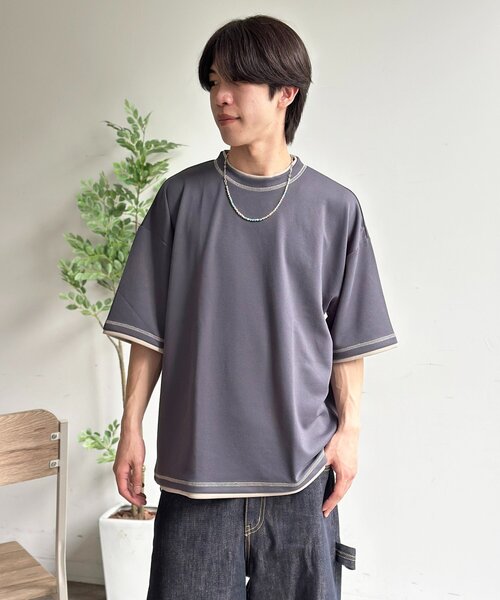 CPCM(シーピーシーエム)の「ポンチフェイクレイヤードT(Tシャツ/カットソー・メンズ・アイボリー/チャコールグレー/ブラウン/ベージュ/ネイビー・LARGE/MEDIUM)」の2枚目の写真