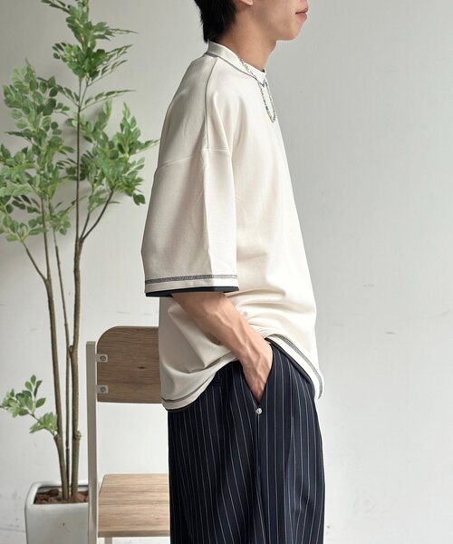 CPCM(シーピーシーエム)の「ポンチフェイクレイヤードT(Tシャツ/カットソー・メンズ・アイボリー/チャコールグレー/ブラウン/ベージュ/ネイビー・LARGE/MEDIUM)」の7枚目の写真