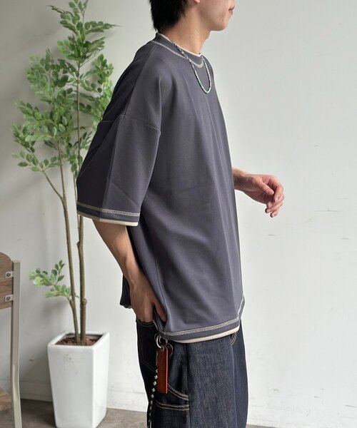 CPCM(シーピーシーエム)の「ポンチフェイクレイヤードT(Tシャツ/カットソー・メンズ・アイボリー/チャコールグレー/ブラウン/ベージュ/ネイビー・LARGE/MEDIUM)」の13枚目の写真