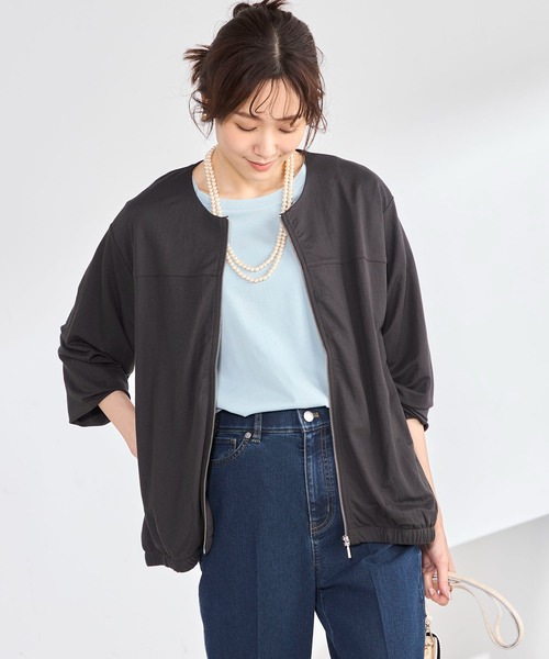 GALLORIA（ギャローリア）の「【ＵＶカット・接触冷感】カットソーブルゾン（カーディガン/ボレロ・レディース・ベージュ/チャコールグレー・M/LL/L/S）」の2枚目の写真