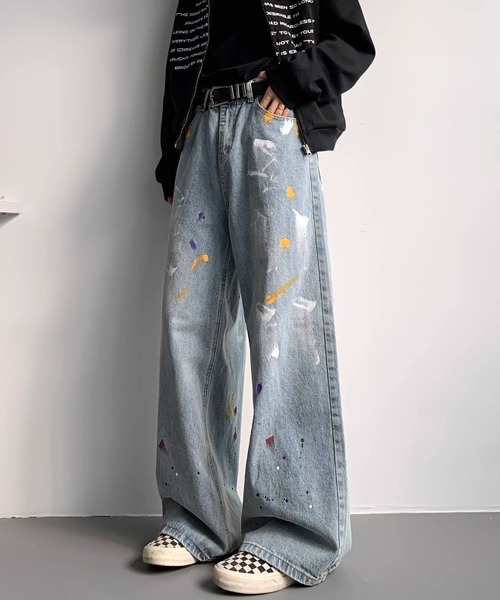 Ressaca(レサーカ)の「ペイントデザインワイドデニムパンツ(デニムパンツ・メンズ・インディゴブルー/ブルー/ブラック・XL/L/M)」の1枚目の写真