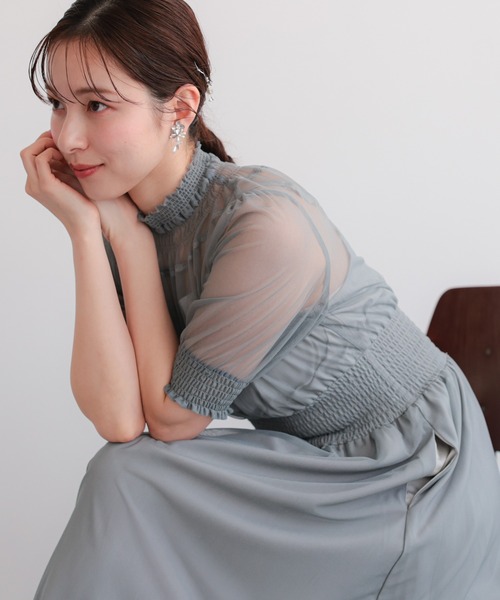 haremode(ハレモード)の「シアーハイネックシャーリングドレス(ドレス・レディース・ブルーグレー/チャコール/グリーン・M/S)」の3枚目の写真