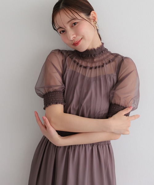 haremode(ハレモード)の「シアーハイネックシャーリングドレス(ドレス・レディース・ブルーグレー/チャコール/グリーン・M/S)」の1枚目の写真