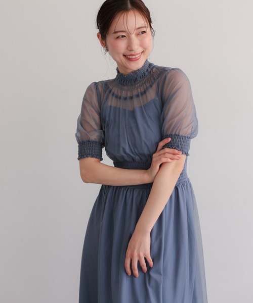 haremode(ハレモード)の「シアーハイネックシャーリングドレス(ドレス・レディース・ブルーグレー/チャコール/グリーン・M/S)」の6枚目の写真
