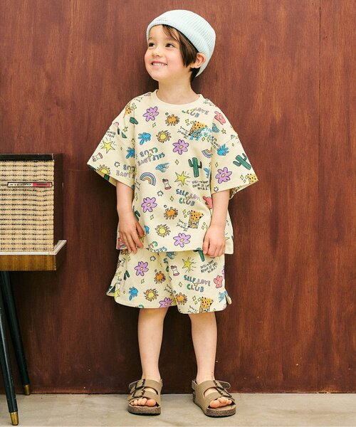 apres les cours(アプレレクール)の「【リンク】アソート総柄配色ステッチ半袖Tシャツ_セットアップ可(Tシャツ/カットソー・キッズ・アイボリー/クリーム/グリーン/ピンク/レインボー・80/90/100/110/120/130)」の6枚目の写真