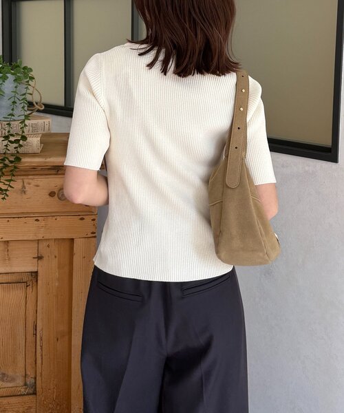 Thevon（ゼボン）の「バイカラーアシメネック半袖ニット（ニット/セーター・レディース・アイボリー/イエロー/ネイビー・S/M）」の15枚目の写真