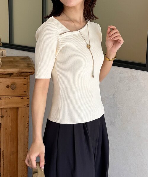 Thevon（ゼボン）の「バイカラーアシメネック半袖ニット（ニット/セーター・レディース・アイボリー/イエロー/ネイビー・S/M）」の16枚目の写真